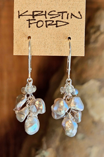 One of a Kind Platinum Baroque Pearl, Larimar & Labradorite Necklace