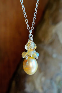 Golden Pearl, Opal & Citrine Necklace  NBR0125