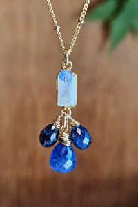 One of a Kind GF) Blue Sapphire & Rainbow Moonstone Necklace
