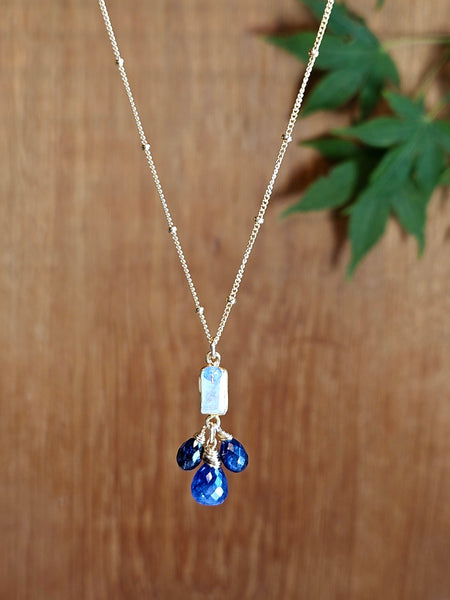 One of a Kind GF) Blue Sapphire & Rainbow Moonstone Necklace