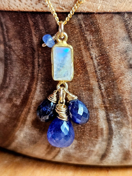 One of a Kind GF) Blue Sapphire & Rainbow Moonstone Necklace