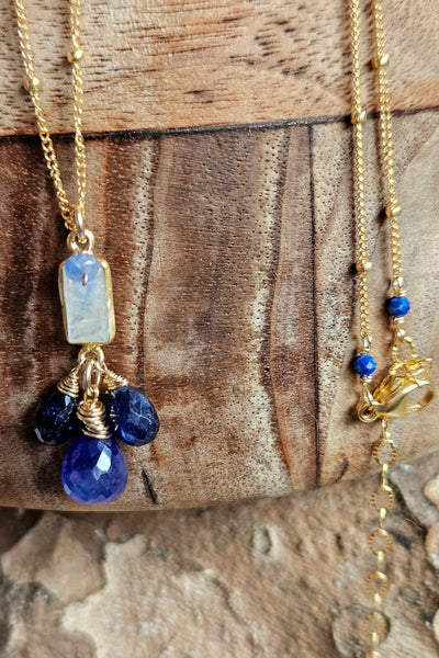 One of a Kind GF) Blue Sapphire & Rainbow Moonstone Necklace