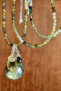 Green Tourmaline, Labradorite, Smoky Quartz & Grossular Garnet Necklace  NBK4225