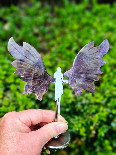 Smoky Amethyst Angel Wings With Stand.