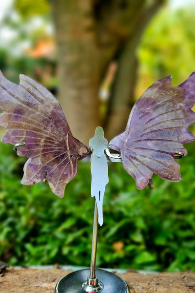 Smoky Amethyst Angel Wings With Stand.