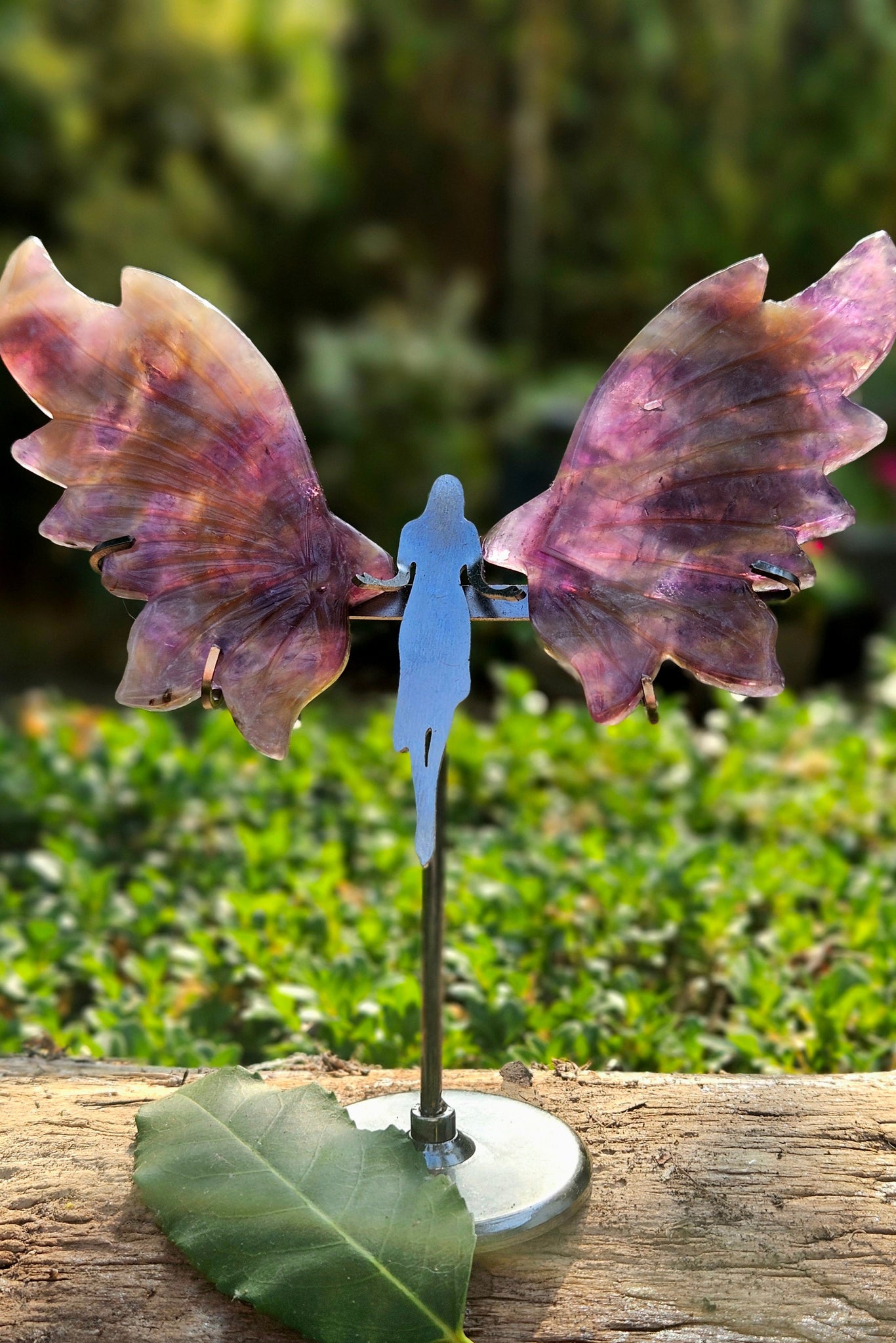 Smoky Amethyst Angel Wings With Stand.