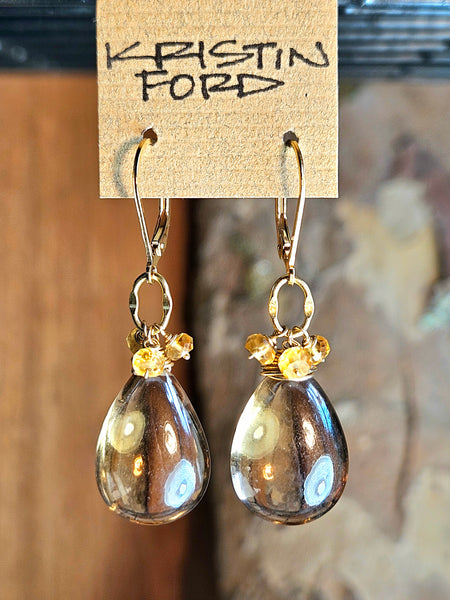 One of a Kind GF) Champagne Quartz & Hessonite Earrings
