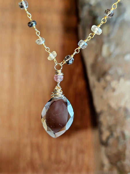 One of a Kind GF) Chocolate Tourmaline w/Tundra Sapphire Necklace