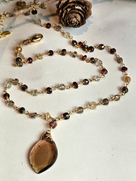 One of a Kind GF) Chocolate Tourmaline w/Tundra Sapphire Necklace