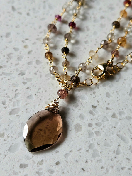 One of a Kind GF) Chocolate Tourmaline w/Tundra Sapphire Necklace