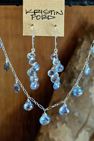 Pastel Sapphire drop Necklace on Sterling Silver Chain