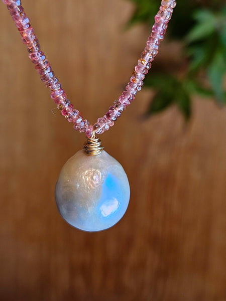 Platinum Pearl & Pink Tourmaline Necklace  NWH5025G