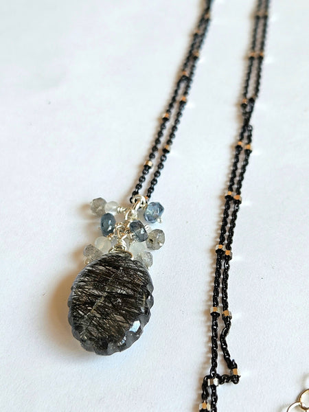 Carved Black Tourmalinated Quartz Necklace   NBK4425