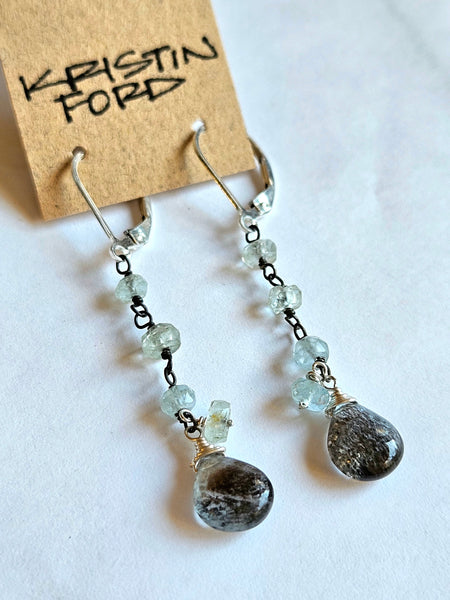 Black & Blue Aquamarine Earrings  EBK4725