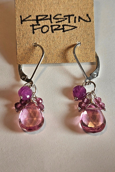 Pink Topaz, Ruby & Rhodolite Earrings  ERD4525