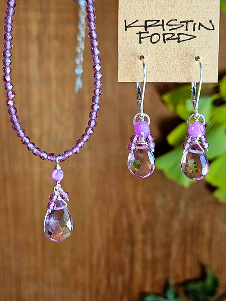 Pink Topaz, Ruby & Rhodolite Necklace  NRD4525