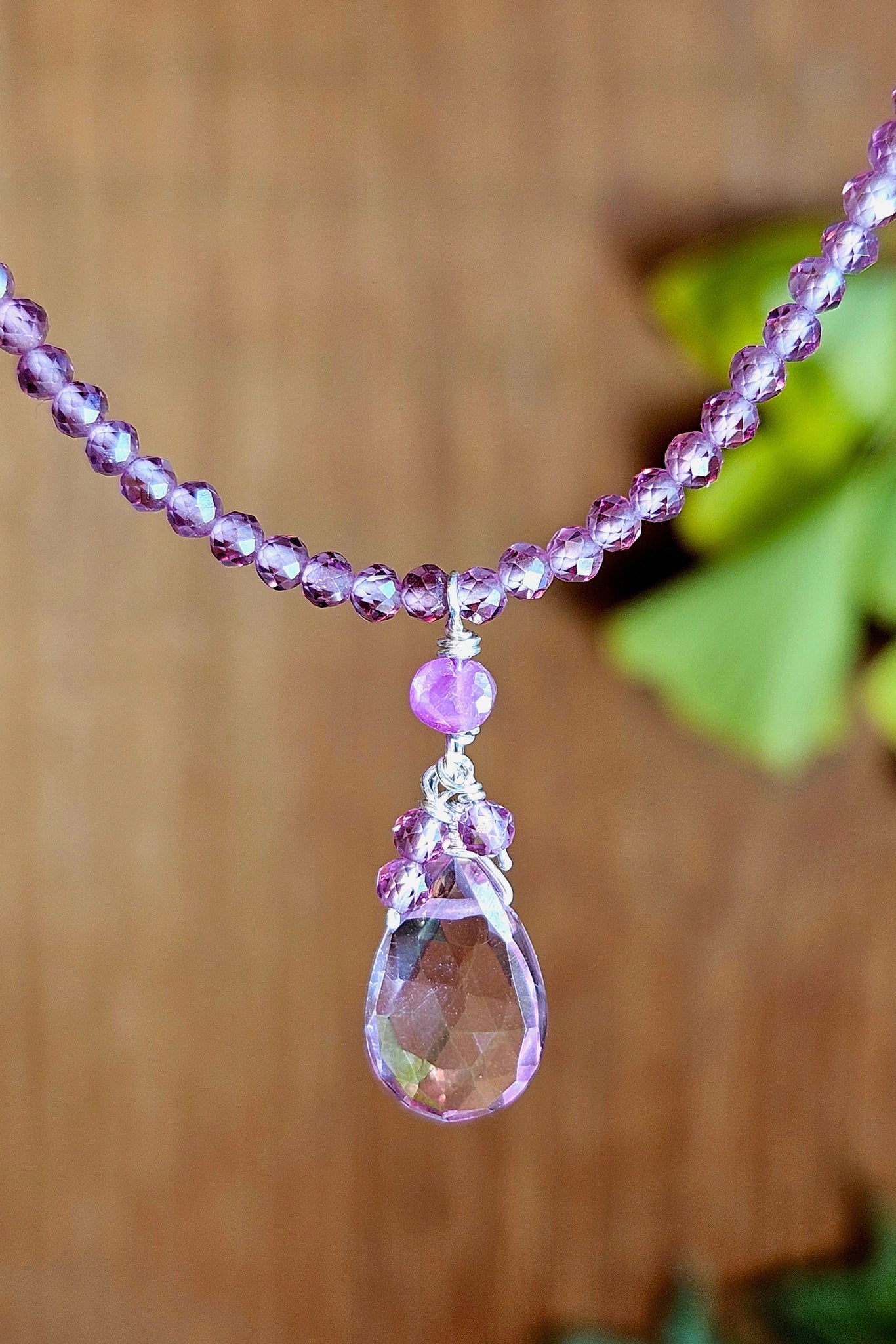 Pink Topaz, Rhodolite Garnet & Ruby Necklace