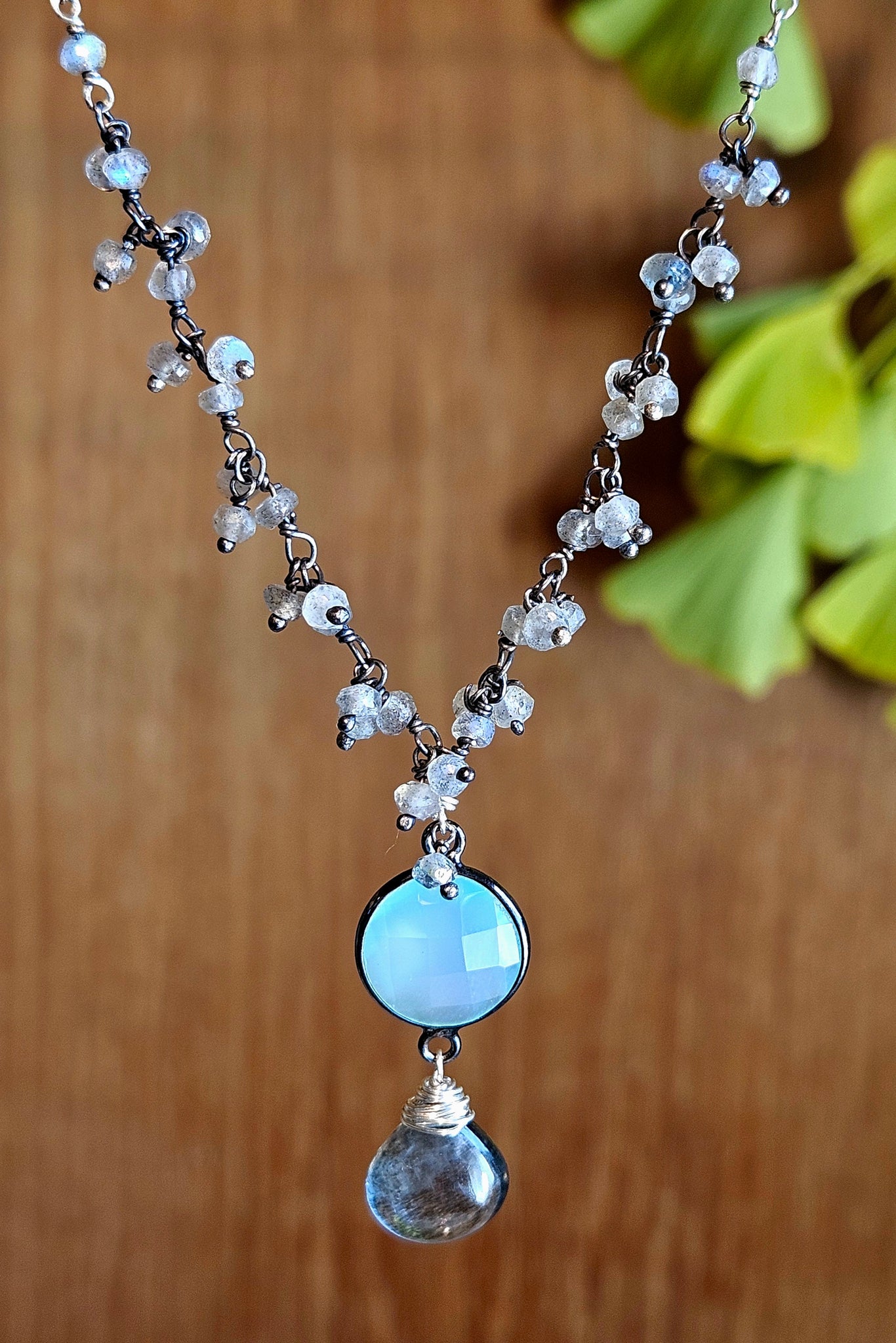 Black Aquamarine, Chalcedony & Labradorite Necklace  NBK4325OX