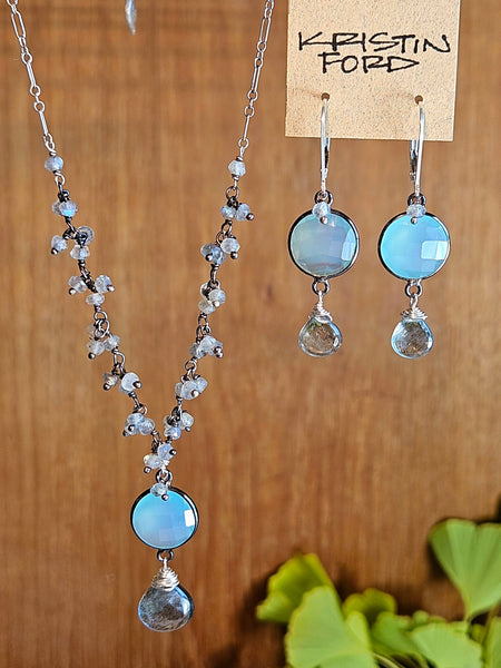 Black Aquamarine, Chalcedony & Labradorite Necklace  NBK4325OX