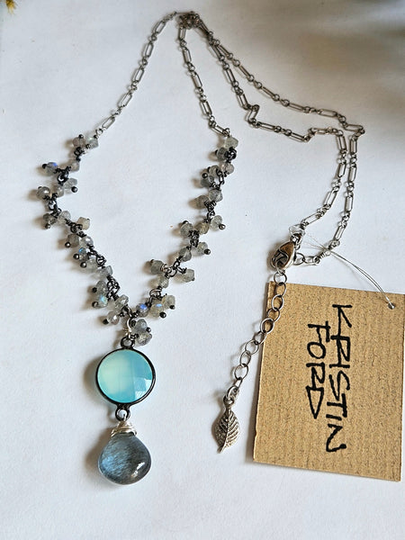 Black Aquamarine, Chalcedony & Labradorite Necklace  NBK4325OX