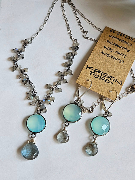 Black Aquamarine, Chalcedony & Labradorite Necklace  NBK4325OX