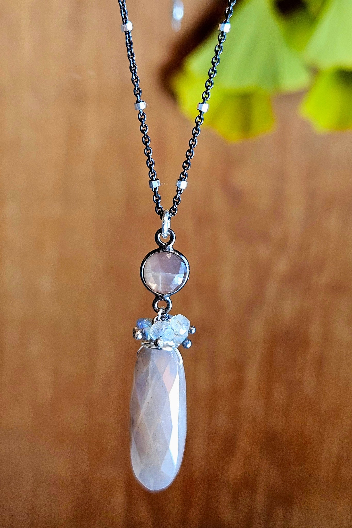 Champagne Moonstone Necklace with Labradorite and Chocolate Moonstone accents.