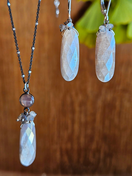 Champagne Moonstone & Labradorite Necklace  NBR3525OX