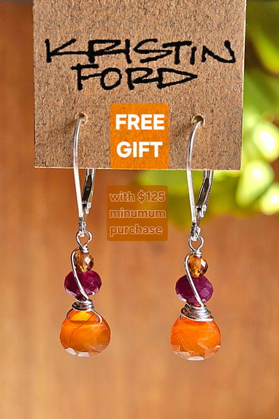 Carnelian, Ruby & Hessonite Earrings  ERD4625