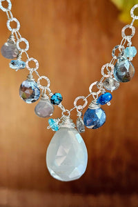 One of a Kind Silver Moonstone, Indigo Kyanite, Topaz, Apatite, Slate Blue Quartz & Labradorite Necklace