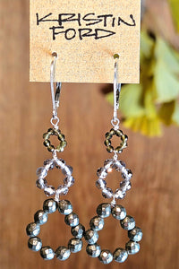 Pyrite, Smoky Quartz & Olive Chrysoberyl Earrings  EBK3025