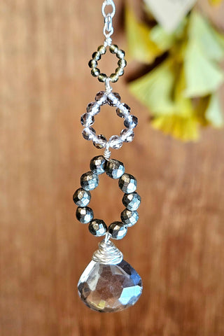 Smoky Quartz, Pyrite & Olive Chrysoberyl Necklace  NBK3025