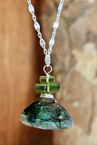 Labradorite & Green Tourmaline Necklace  NBK5225