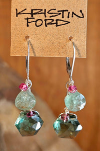 Green Quartz, Pink Tourmaline & Green Strawberry Aventurine Earrings  EGR4425