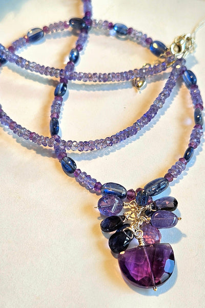 Amethyst & Multi Color Gemstone Necklace  NBL2526