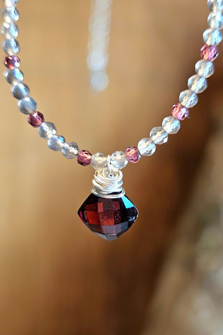Garnet & Silver Moonstone Necklace  NRD4925