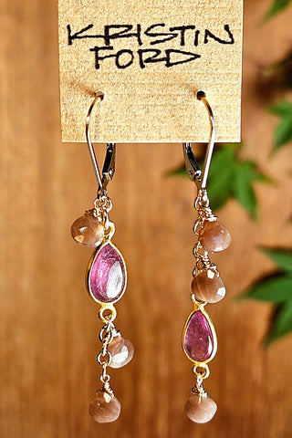 GF) Ruby & Chocolate "Mocha" Moonstone Earrings  EWH4625G