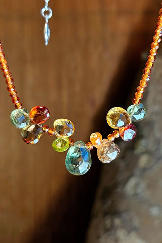 Green Apatite, Hessonite, Peridot, Andalusite & Mandarin Garnet Bracelet  NWH0825