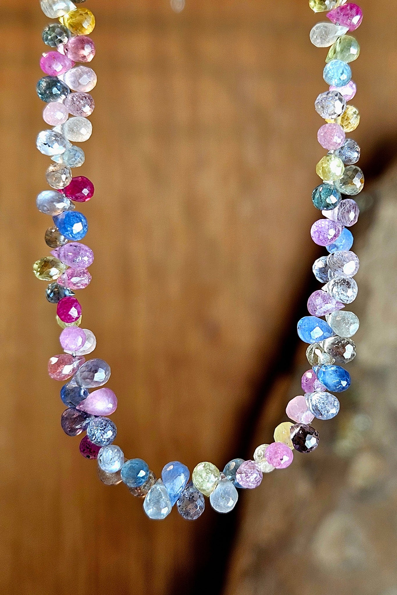 Multi Color Sapphire Teardrop Necklace