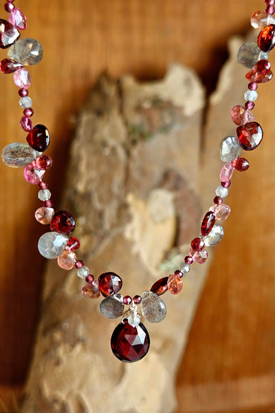 Garnet, Labradorite & Pink Tourmaline Necklace  NRD5425