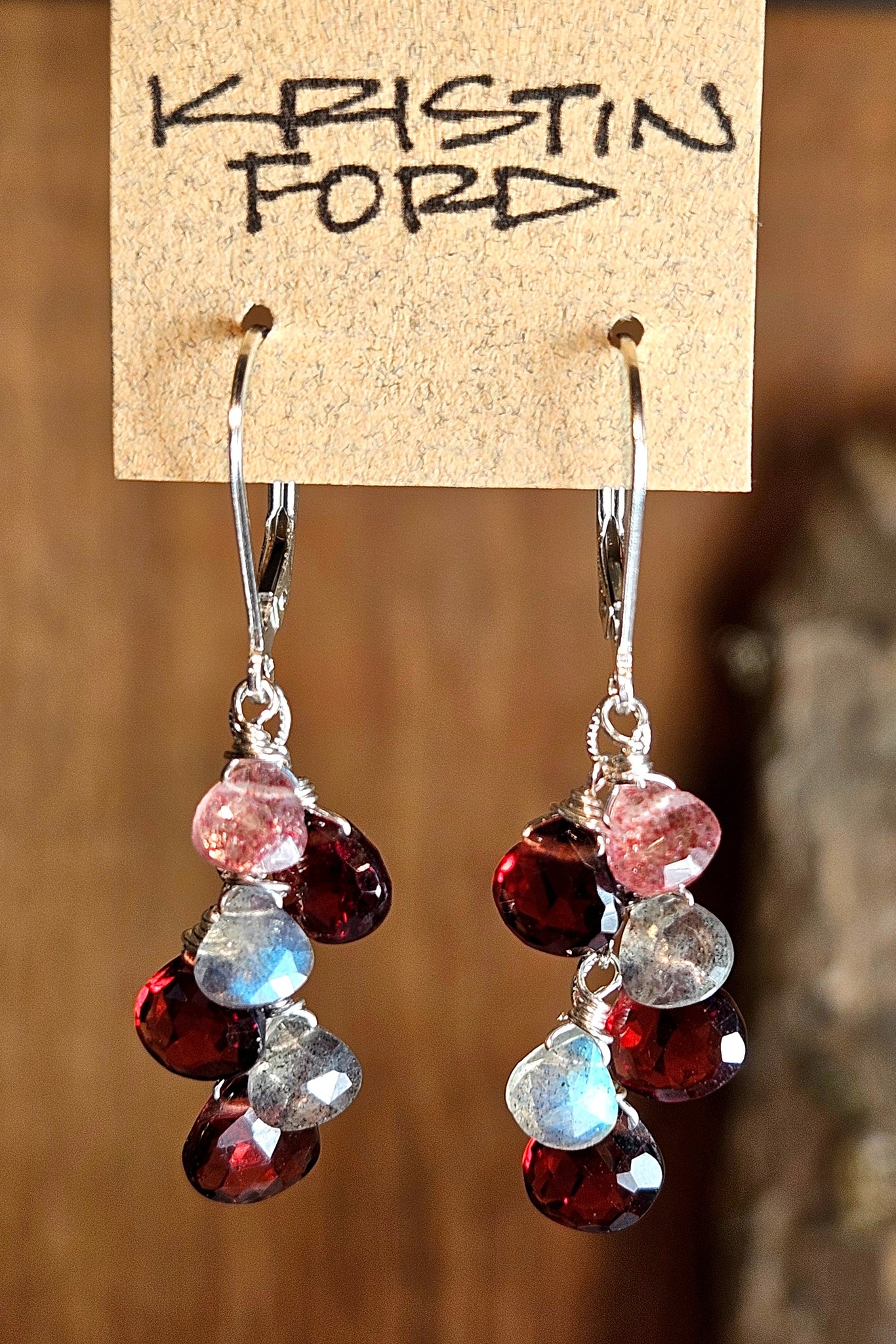 Garnet, Labradorite & Strawberry Quartz Earrings  ERD5425