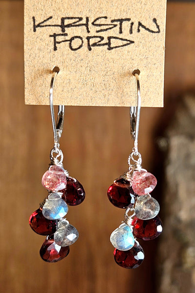 Garnet, Labradorite & Strawberry Quartz Earrings  ERD5425