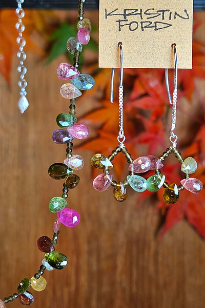 Multi Color Tourmaline & Olive Chrysoberyl Earrings  EWH5125