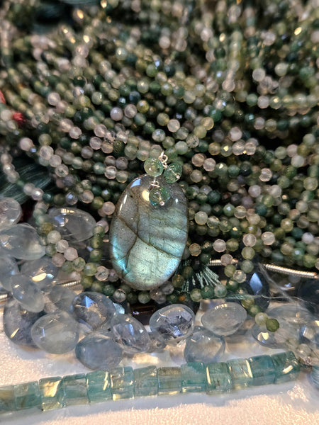 One of a KInd Labradorite, Emerald & Green Rutilated Quartz Necklace