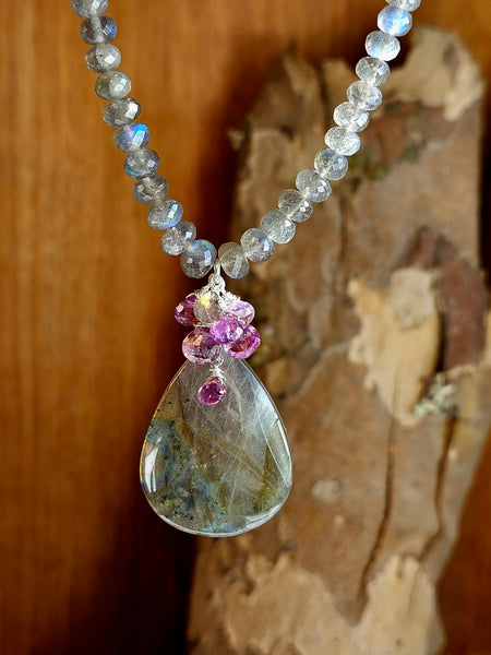 One of a Kind Purple Labradorite & Raspberry Sapphire Necklace