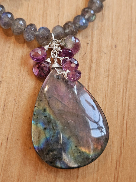 One of a Kind Purple Labradorite & Raspberry Sapphire Necklace