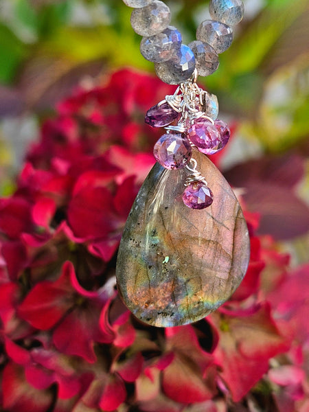 One of a Kind Purple Labradorite & Raspberry Sapphire Necklace