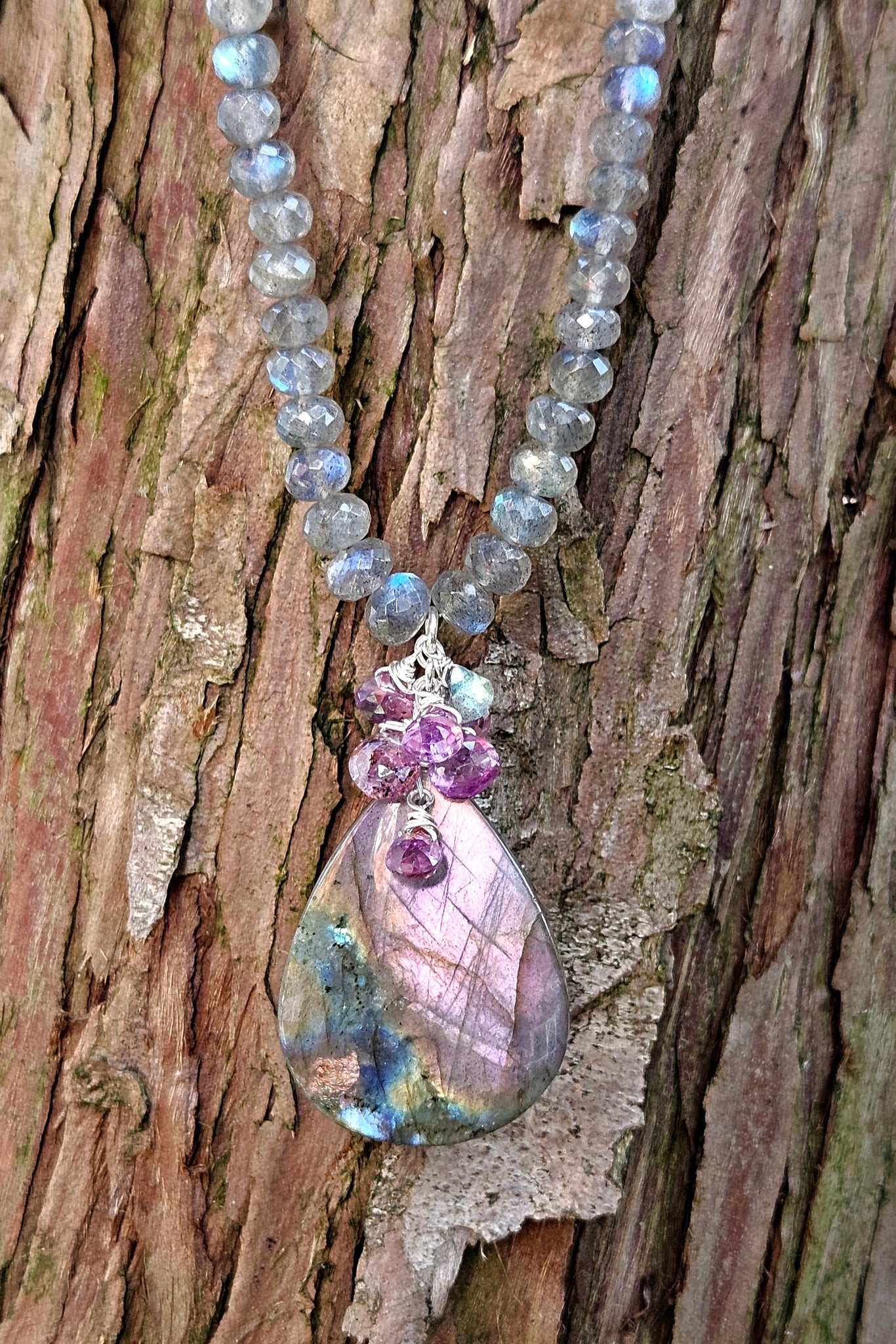 One of a Kind Purple Labradorite & Raspberry Sapphire Necklace
