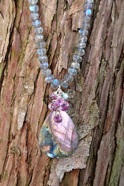 One of a Kind Purple Labradorite & Raspberry Sapphire Necklace