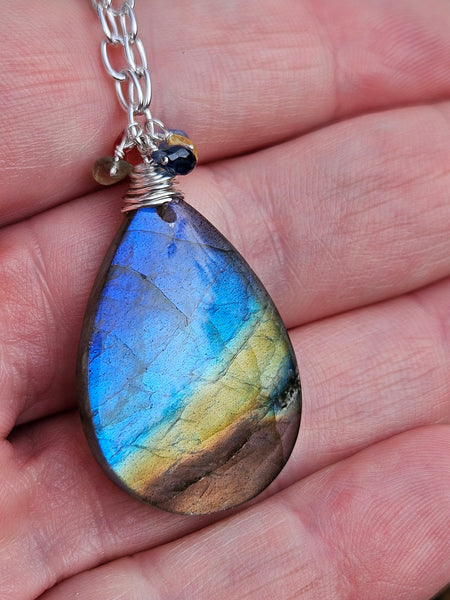One of a Kind Rainbow Labradorite & Sapphire Necklace