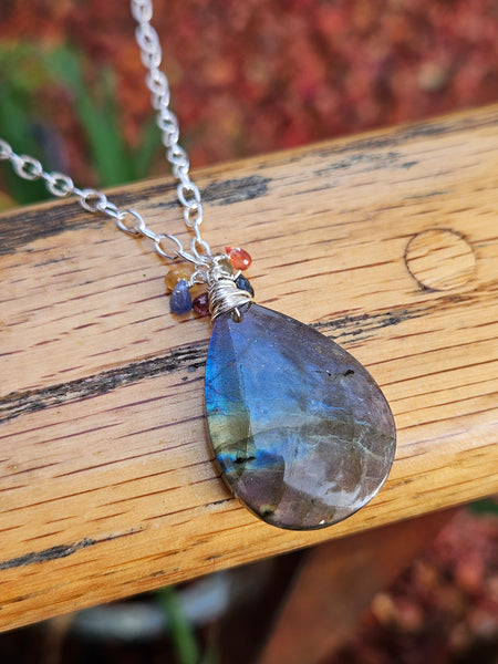 One of a Kind Rainbow Labradorite & Sapphire Necklace